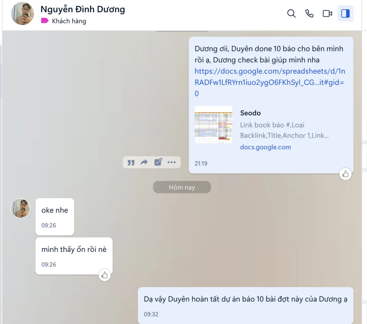 Phản hồi khách hàng