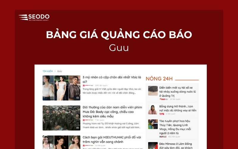 Bảng giá quảng cáo báo Guu & booking quảng cáo PR