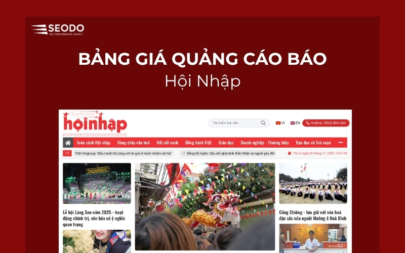 Bảng giá quảng cáo báo Hội Nhập  & booking quảng cáo PR
