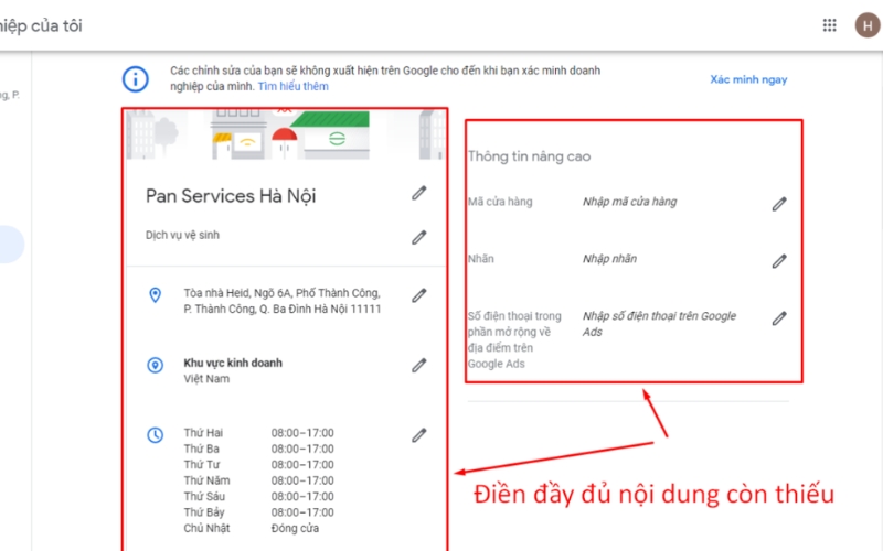 không xác minh được doanh nghiệp trên google map