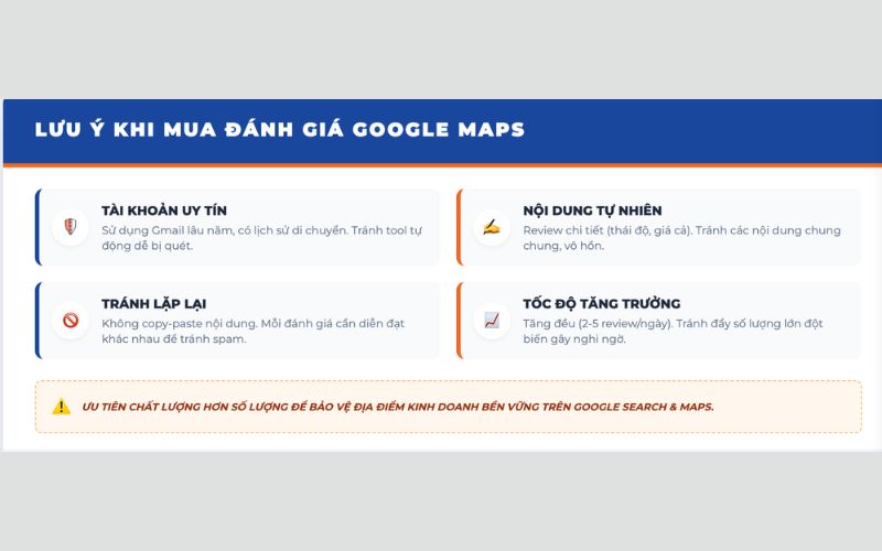 lưu ý quan trọng khi mua đánh giá Google Maps