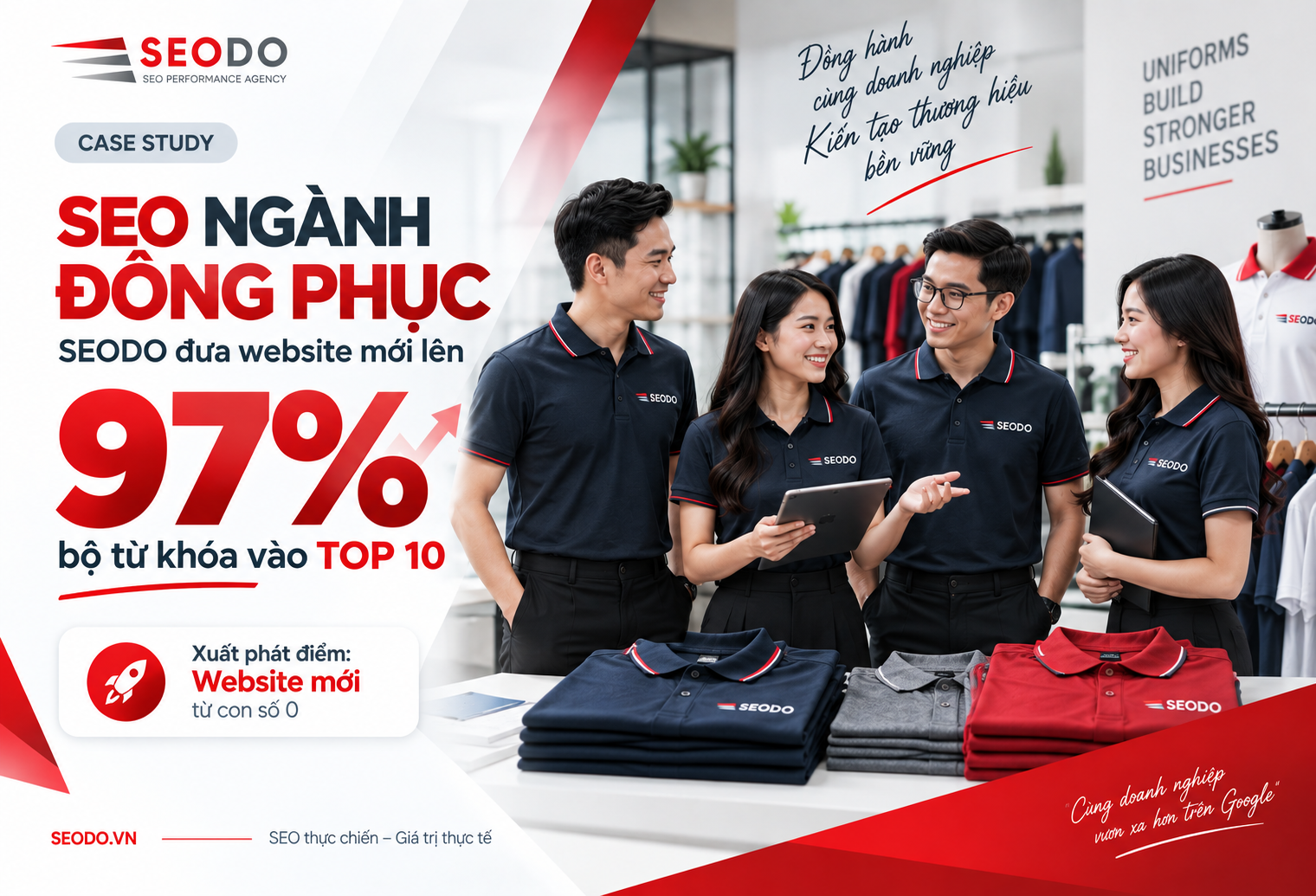 Case Study SEO đồng phục doanh nghiệp: SEODO đưa 97% bộ từ khóa vào TOP 10