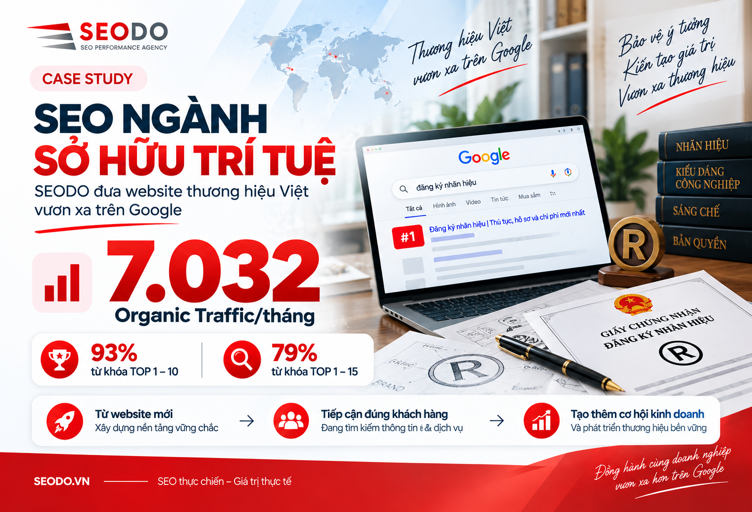 Case Study SEO ngành Sở hữu trí tuệ: SEODO đưa 93% bộ từ khóa vào TOP 10