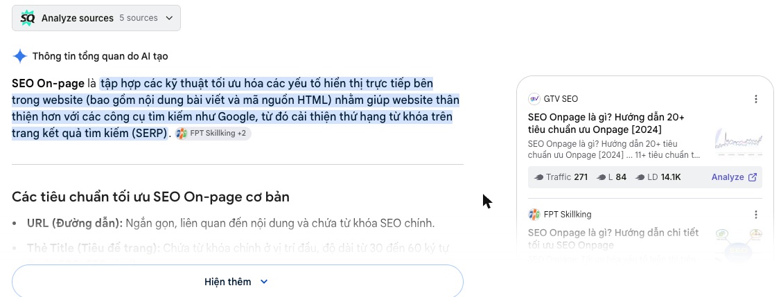 SEO Onpage Là Gì? 20 Việc Cần Làm Theo Thứ Tự Ưu Tiên (Cập Nhật 2026) 105 Thông tin tổng quan do AI tạo cho từ khoá seo onpage là gì, trích dẫn từ các website SEO