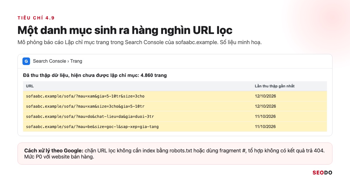 Cấu Trúc Website Là Gì? Cách Thiết Kế Cấu Trúc Chuẩn SEO Từ Đầu (Cập Nhật 2026) 66 Mô phỏng báo cáo Trang trong Search Console với hàng nghìn URL lọc sofa chưa được lập chỉ mục