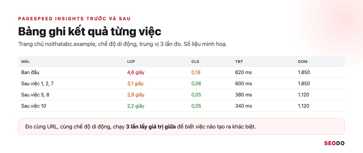 Elementor Là Gì? Hướng Dẫn Cài Đặt, Dùng Elementor Pro Và Tối Ưu Tốc Độ (Cập Nhật 2026) 107 Bảng ghi kết quả PageSpeed Insights trước và sau khi tối ưu