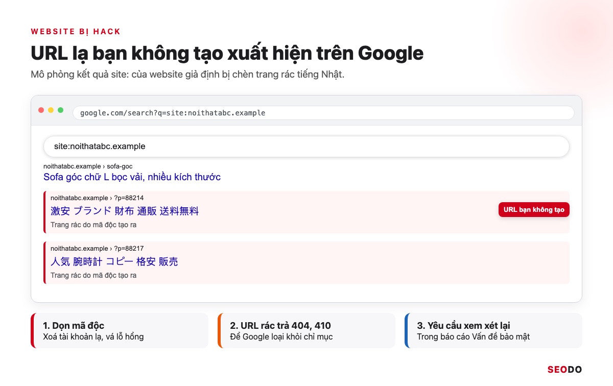 Google Index Là Gì? Cách Kiểm Tra Trang Đã Được Lập Chỉ Mục Và Giúp Google Index Đúng Trang (Cập Nhật 2026) 64 Mô phỏng kết quả site: của website bị chèn trang rác tiếng Nhật