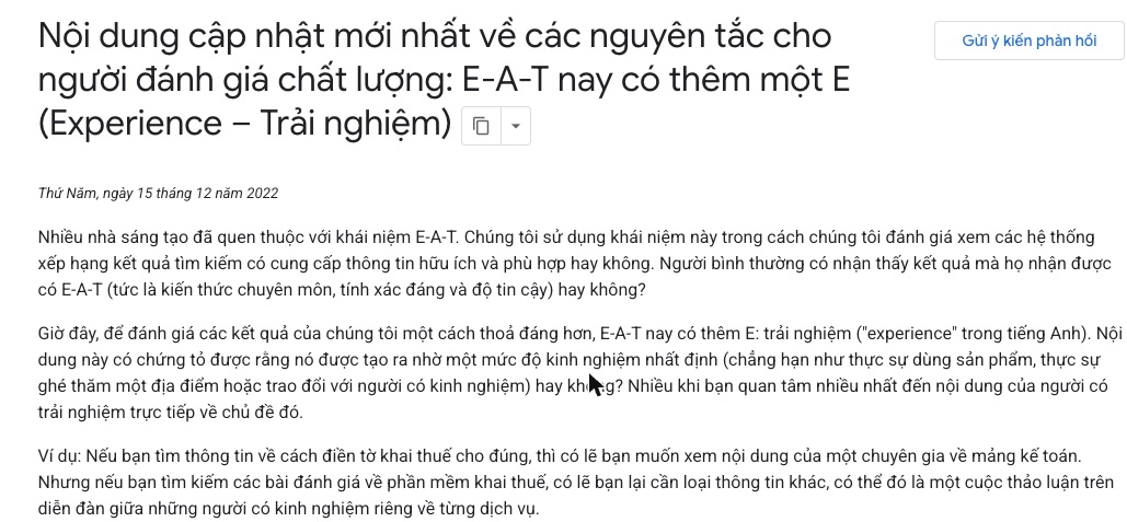 SEO Onpage Là Gì? 20 Việc Cần Làm Theo Thứ Tự Ưu Tiên (Cập Nhật 2026) 70 Bài blog Google Search Central ngày 15/12/2022 về việc E-A-T có thêm chữ E Experience