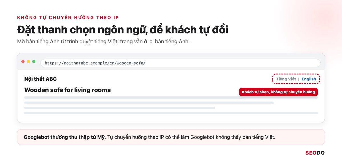 Đầu trang noithatabc.example có thanh chọn ngôn ngữ Tiếng Việt và English, không tự chuyển hướng