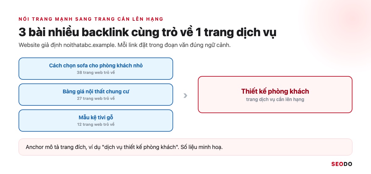 Link Juice Là Gì? Link Juice Truyền Qua Liên Kết Thế Nào Và 5 Cách Tối Ưu (Cập Nhật 2026) 45 Sơ đồ ba bài blog nhiều backlink cùng đặt liên kết nội bộ tới trang thiết kế phòng khách