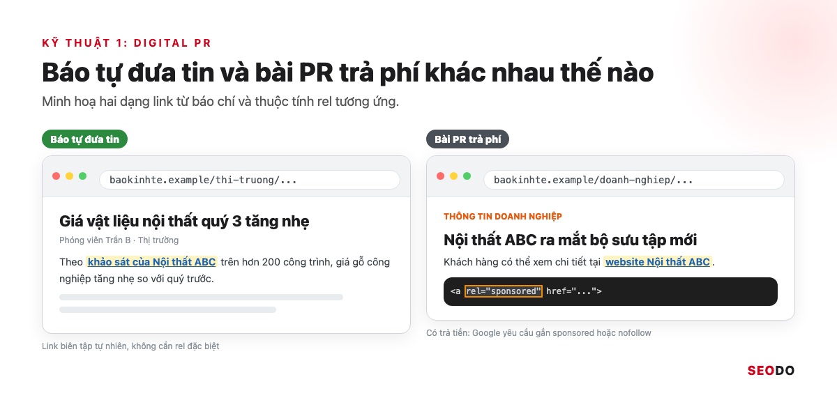 SEO Offpage Là Gì? 8 Kỹ Thuật Xây Dựng Uy Tín Website An Toàn (Cập Nhật 2026) 41 Minh hoạ bài báo tự đưa tin có link biên tập và bài PR trả phí gắn rel sponsored