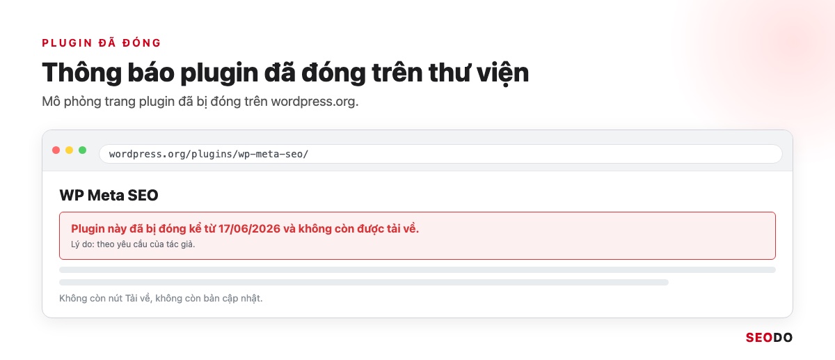 Mô phỏng thông báo plugin đã bị đóng trên thư viện WordPress