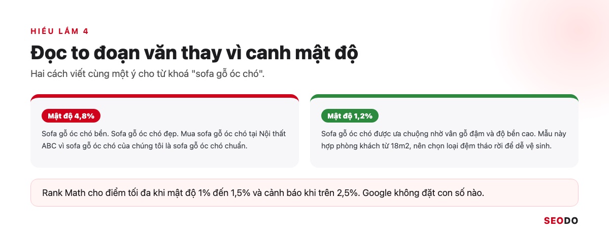 Hai đoạn văn đặt cạnh nhau, một đoạn nhồi từ khoá và một đoạn viết tự nhiên