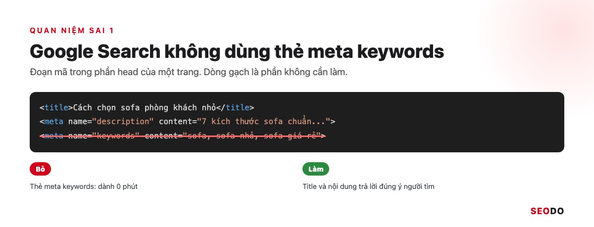 SEO Là Gì? Kiến Thức SEO Website Từ Cơ Bản Đến Quy Trình Triển Khai (Cập Nhật 2026) 85 Đoạn mã head có dòng meta keywords bị gạch ngang