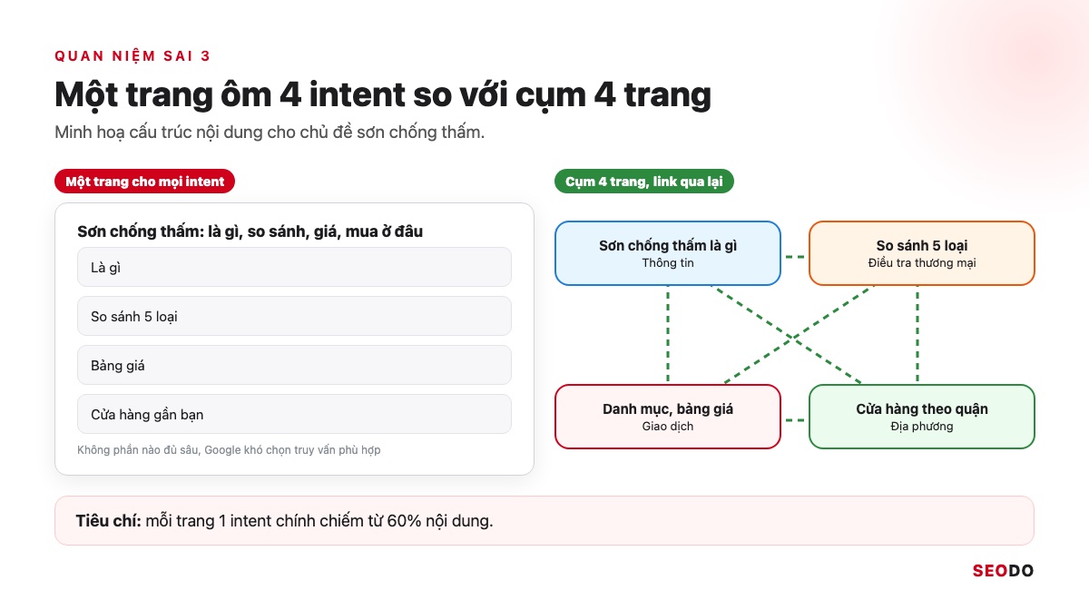 So sánh một trang ôm 4 intent với cụm 4 trang mỗi trang một intent có liên kết qua lại