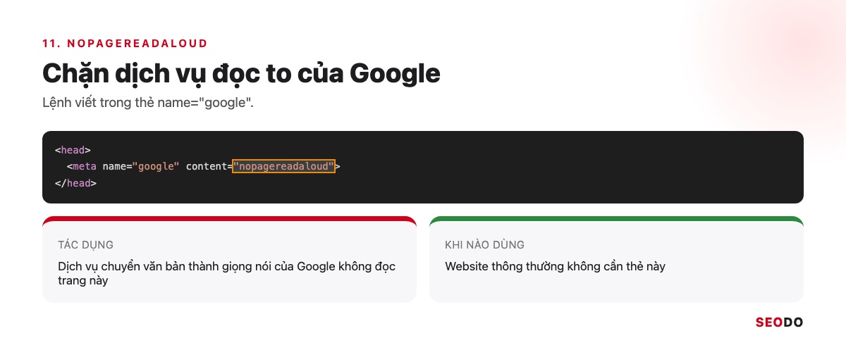 Thẻ Meta Là Gì? Các Thẻ Meta Trong SEO, Thẻ Nào Nên Dùng Và Cách Kiểm Tra (Cập Nhật 2026) 61 Dòng mã meta name google với giá trị nopagereadaloud trong phần head