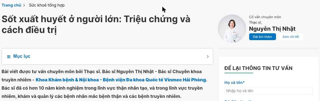 SEO Onpage Là Gì? 20 Việc Cần Làm Theo Thứ Tự Ưu Tiên (Cập Nhật 2026) 71 Bài viết sốt xuất huyết trên Vinmec ghi rõ bác sĩ tư vấn chuyên môn và số năm kinh nghiệm